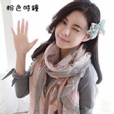 韓版圖騰巴厘紗絲巾B28粉色時鐘 特價：$99