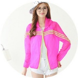 女款抗UV防曬薄外套-玫紅