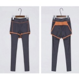 ：假二件超彈力運動九分褲(橘+灰)