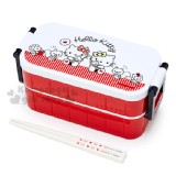 〔小禮堂〕Hello Kitty 日製大雙層便當盒《白黑紅.紅條紋.坐姿.蝴蝶結.抱熊》大容量設計 特價：$570