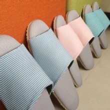 療癒系-舒活布質室內拖鞋-淺藍&恬粉細條紋
