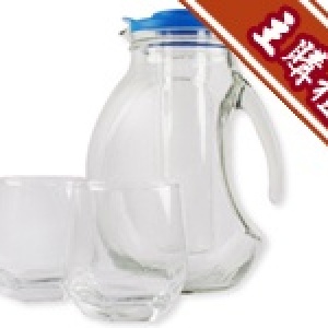 [主購禮] Glasslock玻璃隔冰壺+六角玻璃杯(2入)