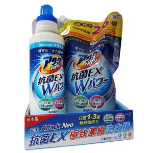 Attack Neo抗菌EX 極致濃縮洗衣精瓶裝+補充包 特價：$379