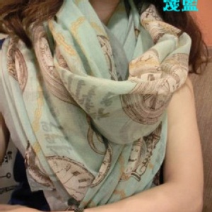 韓版圖騰巴厘紗絲巾淺藍 特價：$99