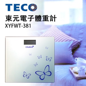 【東元TECO】6mm超大螢幕時尚花紋電子體重計XYFWT381(蝴蝶紋路面板-白色) 特價：$338