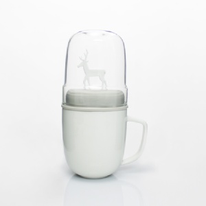 麋鹿雙杯組_馬克杯+玻璃杯子(白色款/灰蓋)