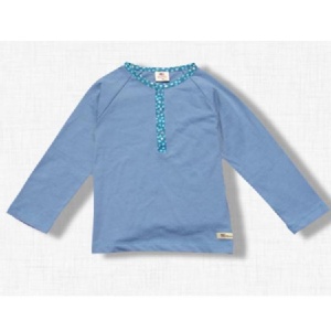 法式風格連袖上衣 - 灰藍+海洋配色