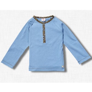 法式風格連袖上衣 - 灰藍+大地配色