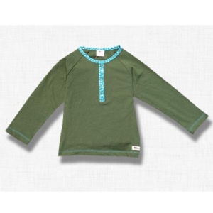 法式風格連袖上衣 - 橄欖綠+海洋配色