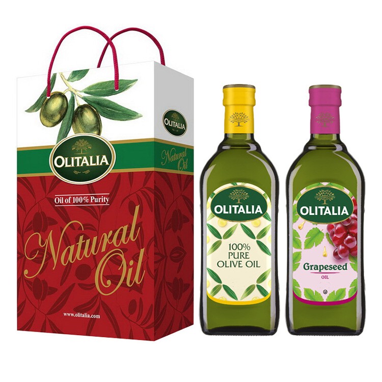 免運!【Olitalia奧利塔】2入 純橄欖油+葡萄籽油禮盒組(500ml各1) 500ml/暗色玻璃瓶裝