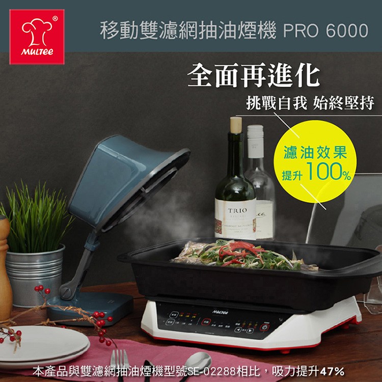 【MULTEE 摩堤】烤肉必備移動雙濾網抽油煙機PRO 6000