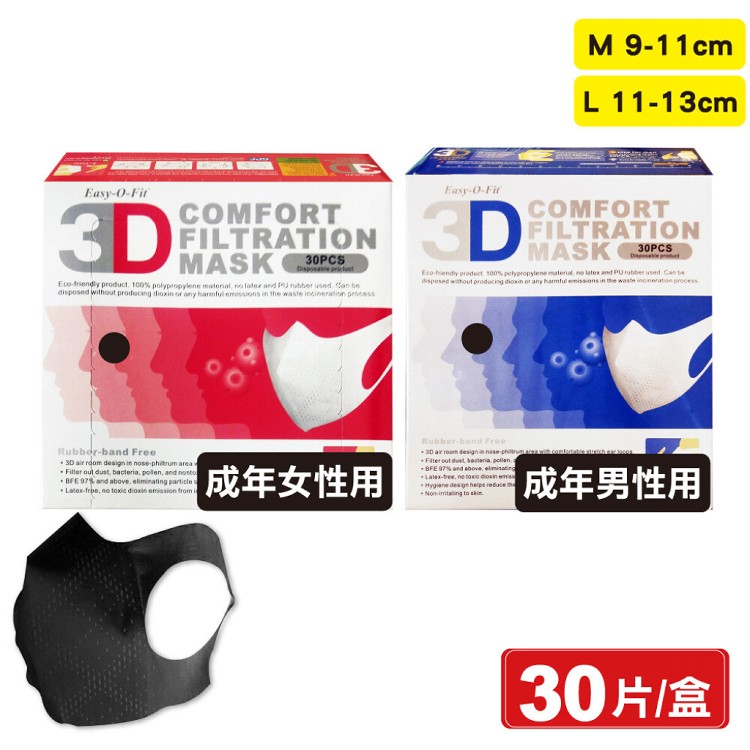 【超服貼】超服貼3D立體口罩(時尚黑)(30片)(M號/L號)(尺寸任選)