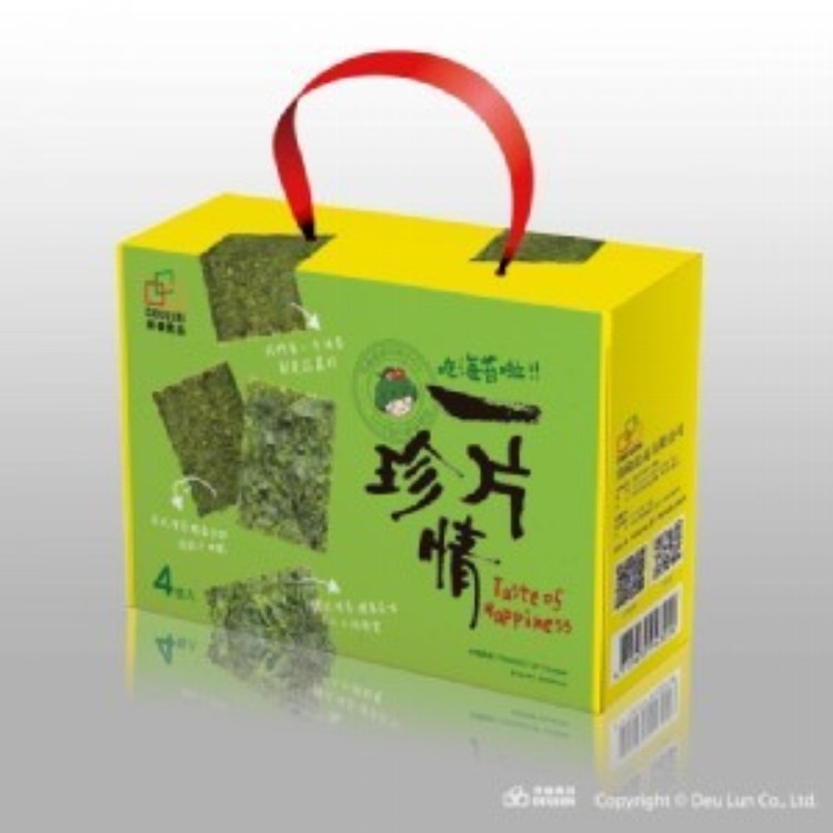 免運!【得倫食品】3盒 一片珍情海苔禮盒 4包/盒，日式原味燒海苔、日式辣味燒海苔、韓式原味岩海苔、韓式辣味岩海苔各1包