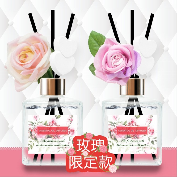 【QiMart】法國精油玫瑰造型珪藻土擴香瓶(香味任選)