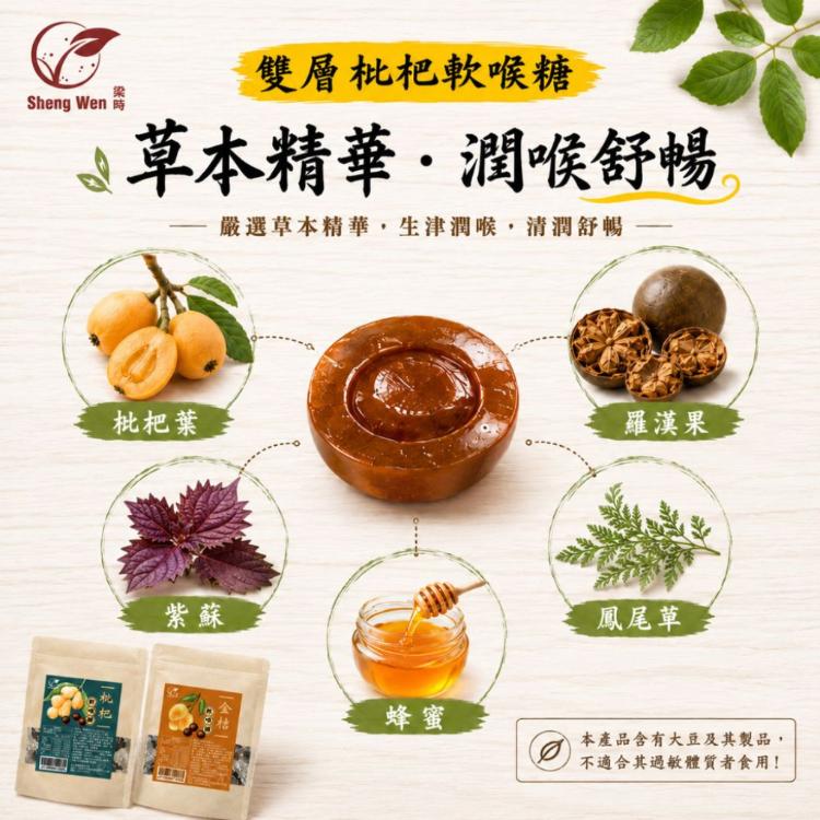 【ShengWen粱時】雙層枇杷軟喉糖/潤喉糖/羅漢果/枇杷膏/枇杷喉糖