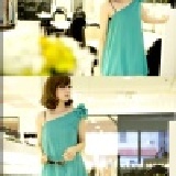 9265 完美女人編織斜肩吊帶雪紡泡芙洋裝