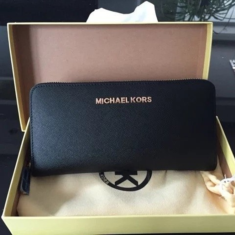 Michael Kors MK 黑色長款皮夾 拉鍊錢包