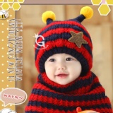 韓版-小蜜蜂兩件式圍巾+帽子-4色