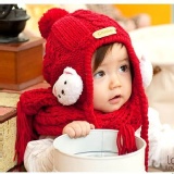 加厚麻花熊熊圍巾+帽子 -2色