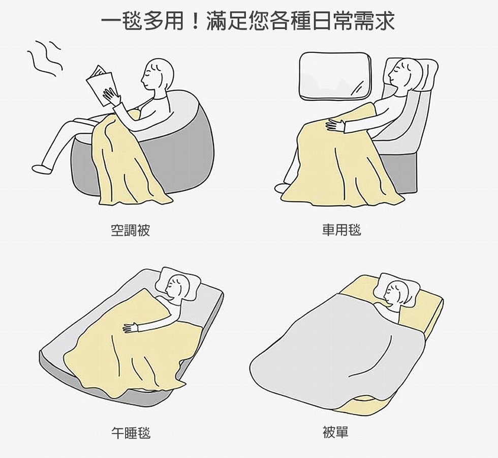 一毯多用!滿足您各種日常需求，空調被，車用毯，午睡毯。