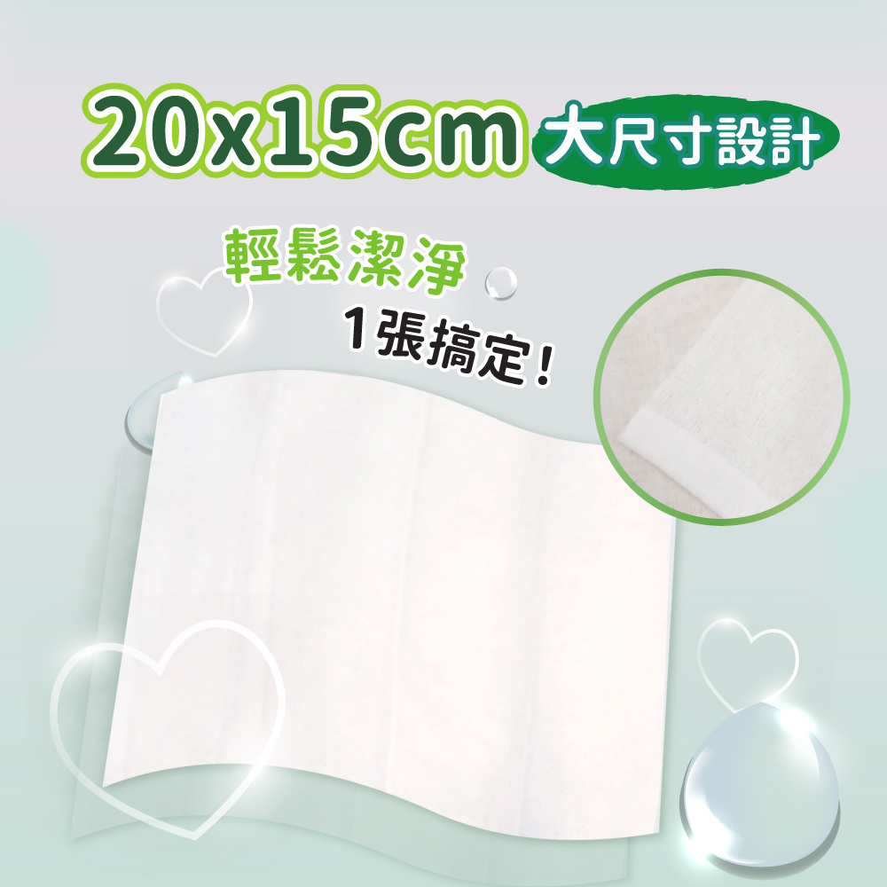 20x15cm大尺寸設計，輕鬆潔淨 Ⓡ，1張搞定!。
