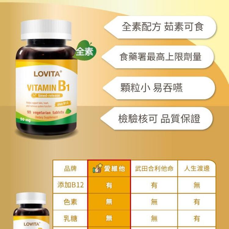 Lovita 愛維他 緩釋型維生素B1素食錠(50mg 添加維生素B12)(0103131)