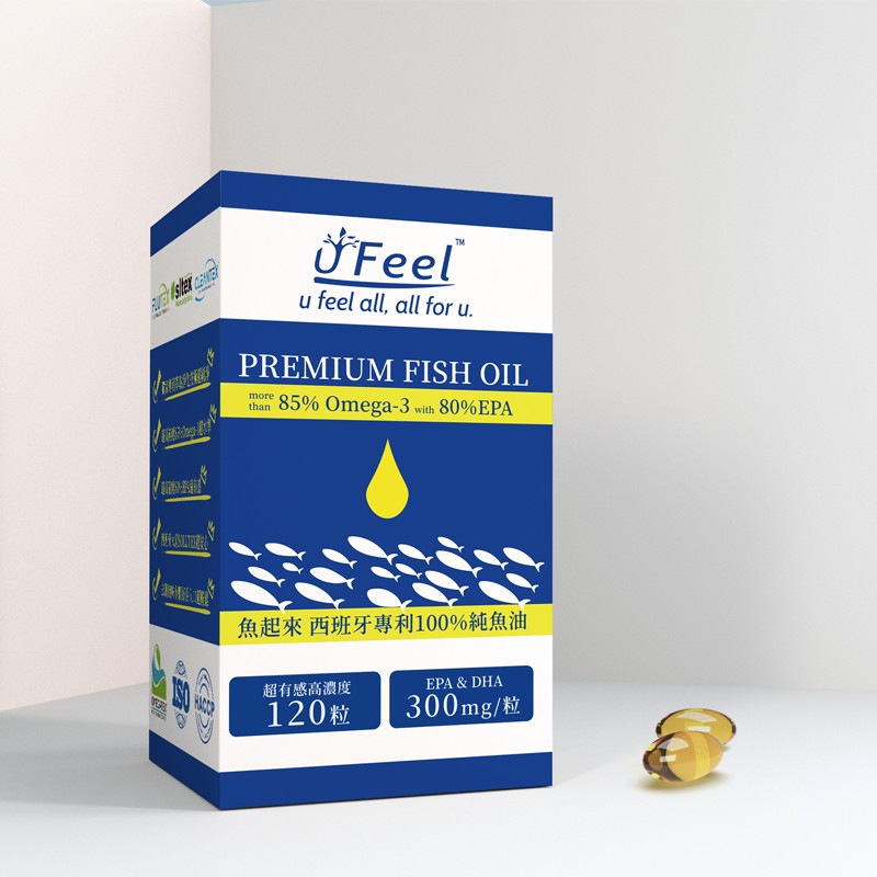 ÜFeel，魚起來西班牙專利100%純魚油，超有感高濃度。
