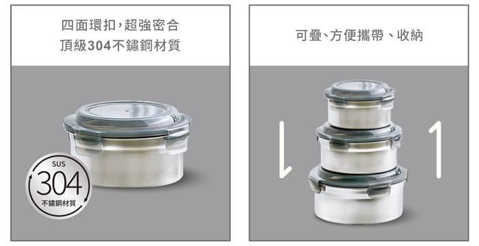 四面環扣,超強密合,頂級304不鏽鋼材質,不鏽鋼材質,可疊、方便攜帶、收納。