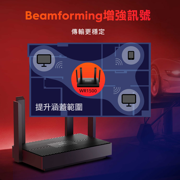 Beamforming增強訊號，傳輸更穩定，提升涵蓋範圍。