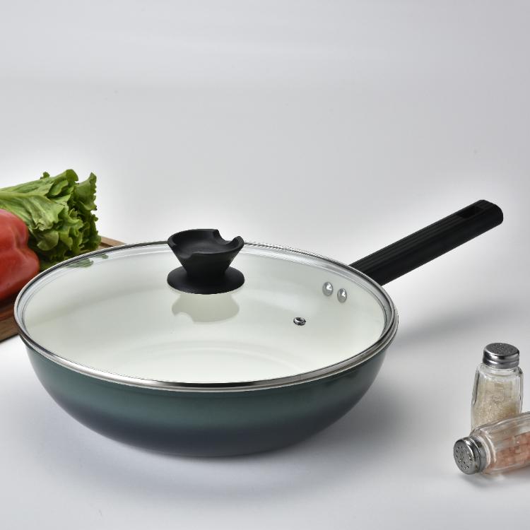 愛佳寶碳鋼陶瓷煎炒鍋(附蓋)30CM