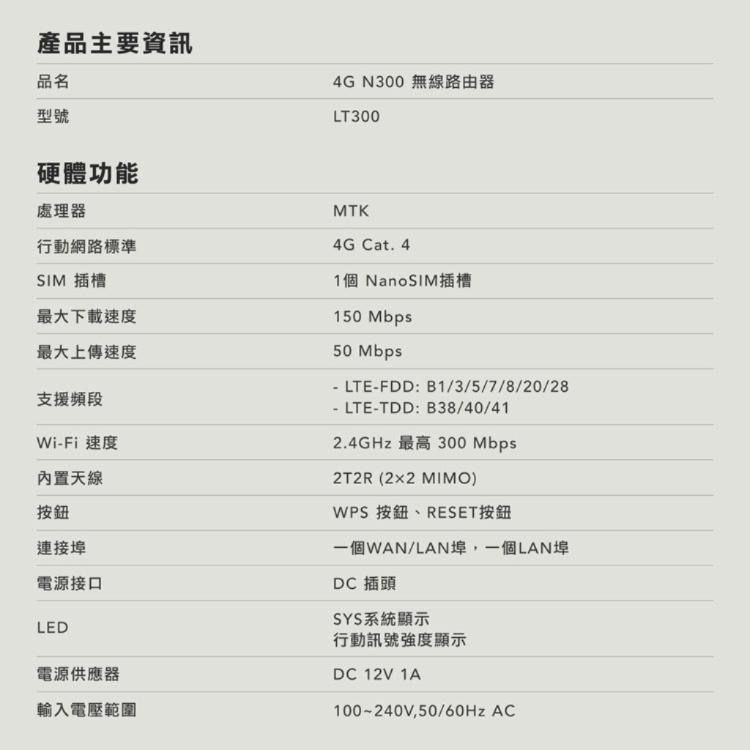 【cudy】LT300 4G N300無線路由器