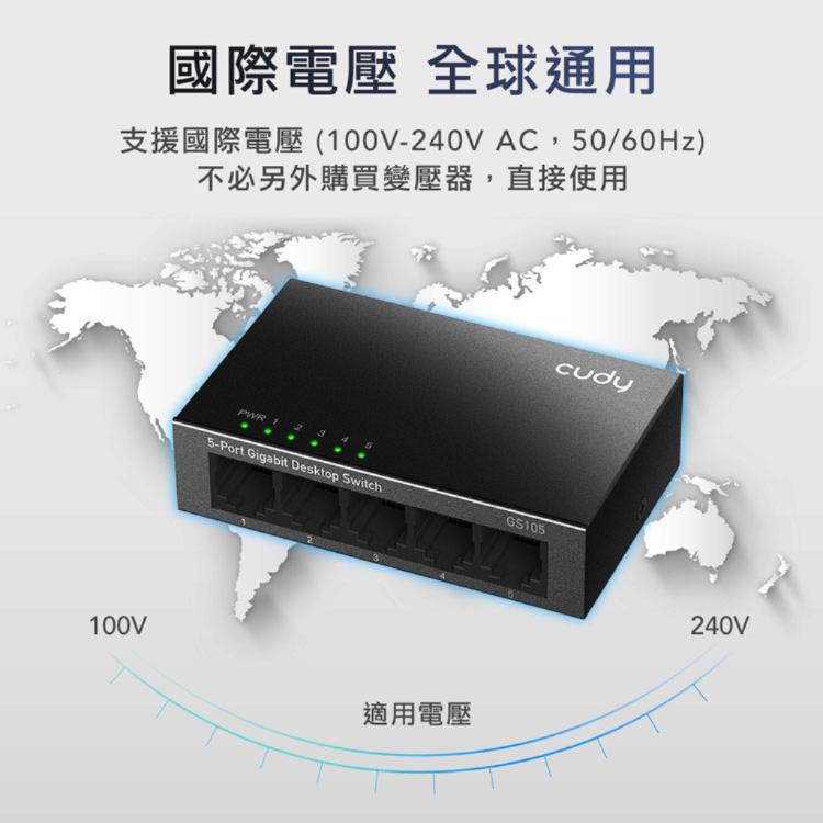 【cudy】GS105 5埠Gigabit桌上型交換器(金屬殼)