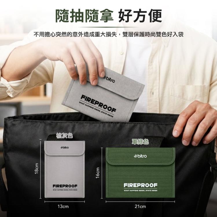 【bitro】雙層防火收納袋 (大) 21*16防爆耐高溫 防水防塵 現金收納包 行動電源鋰電池收納