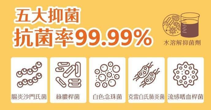 五大抑菌，綠膿桿菌，腸炎沙門氏菌，水溶解抑菌劑，白色念珠菌 克雷白氏肺炎菌 流感嗜血桿菌。