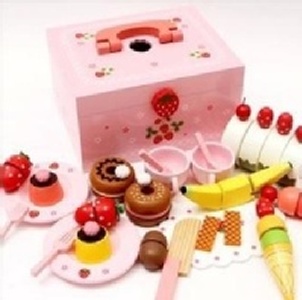 日本WOODY PUDDY 木製 粉草莓 蛋糕組 木質過家家酒玩具