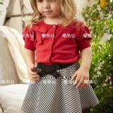 031130優雅蝴蝶結上衣+條紋裙套組