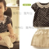 031138優雅水玉圓點上衣+蝴蝶結短裙套組 特價：$230