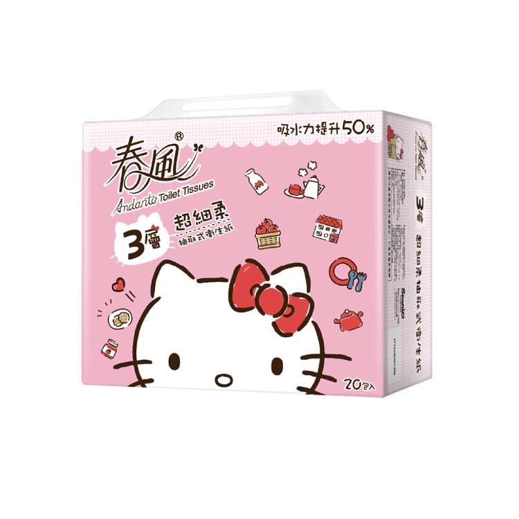 【春風】Hello Kitty 3層超細柔抽取式衛生紙 90抽X20包X3串/箱