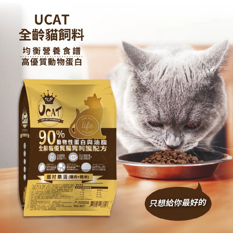 【UCAT】全齡貓腸胃呵護配方(雞肉+糙米)/全齡貓泌尿化毛呵護配方(雞肉+蔓越莓) 7kg/袋