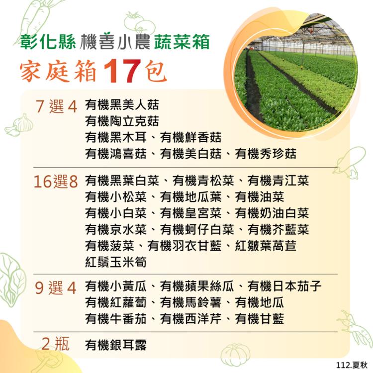 【機善小農_蔬菜箱】彰化縣_家庭號箱17件(有機友善/產地鮮採直送/支持家鄉好農產)