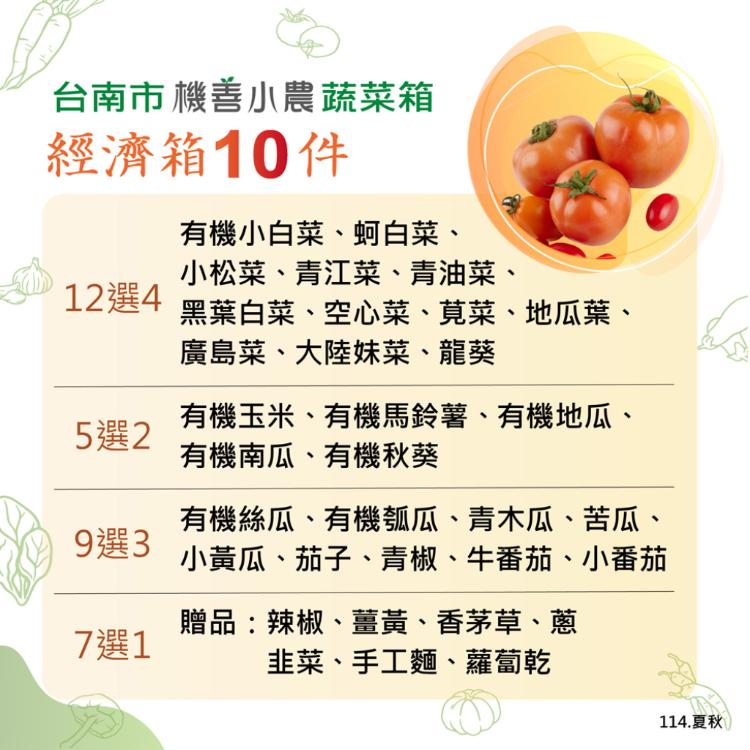 【機善小農_蔬菜箱】台南市_經濟箱10件(每週出箱/有機友善/產地鮮採直送/支持家鄉好農產)