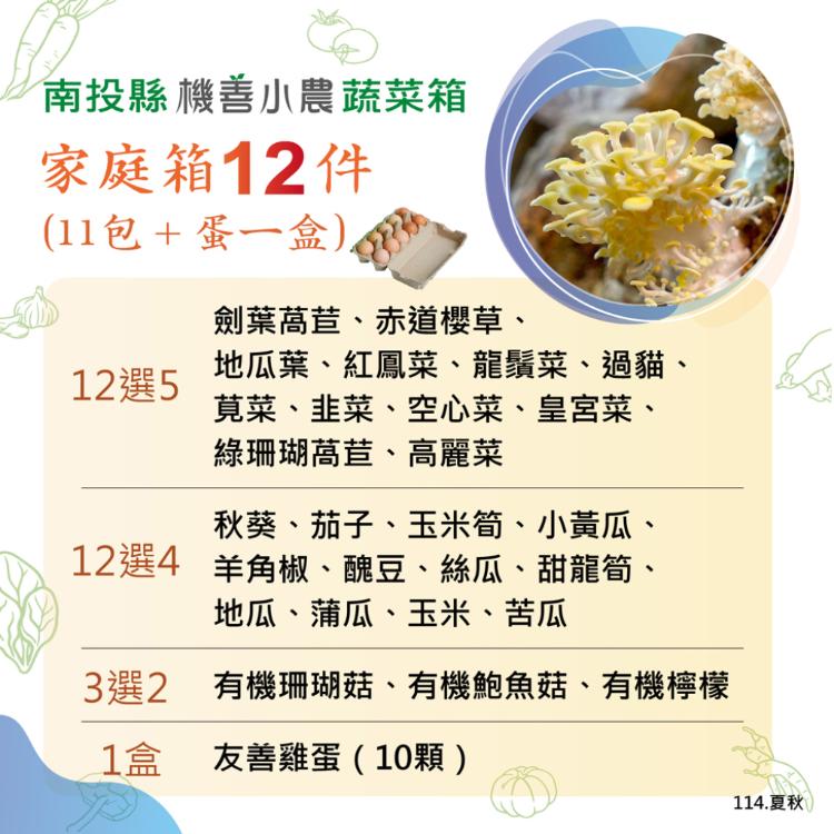 【機善小農_蔬菜箱】南投縣_家庭號箱12件(每週出箱)(有機友善/產地鮮採直送/支持家鄉好農產)