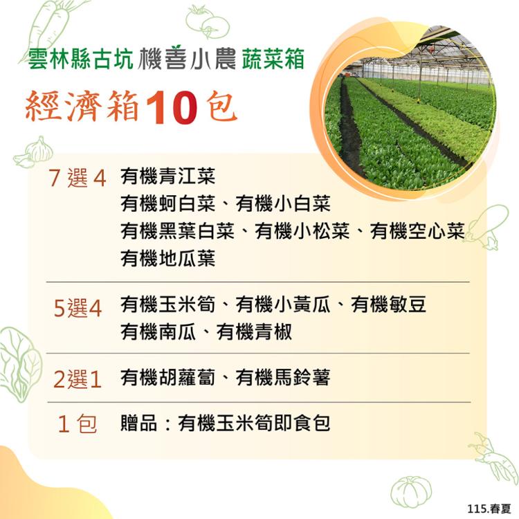 【機善小農_蔬菜箱】雲林縣古坑_經濟箱_10包(每週出箱)(有機友善/產地鮮採直送/支持家鄉好農產)