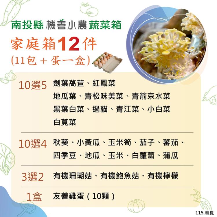 【機善小農_蔬菜箱】南投縣_家庭號箱12件(每週出箱)(有機友善/產地鮮採直送/支持家鄉好農產)