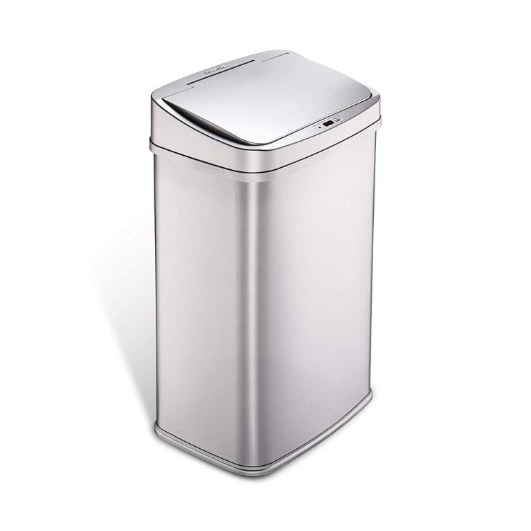 免運!【美國NINESTARS】輕奢髮絲銀不銹鋼感應垃圾桶50L(自動開闔/緩降減音/超大容量) 29.3 ×42 ×72.2 cm (4入,每入3344元)