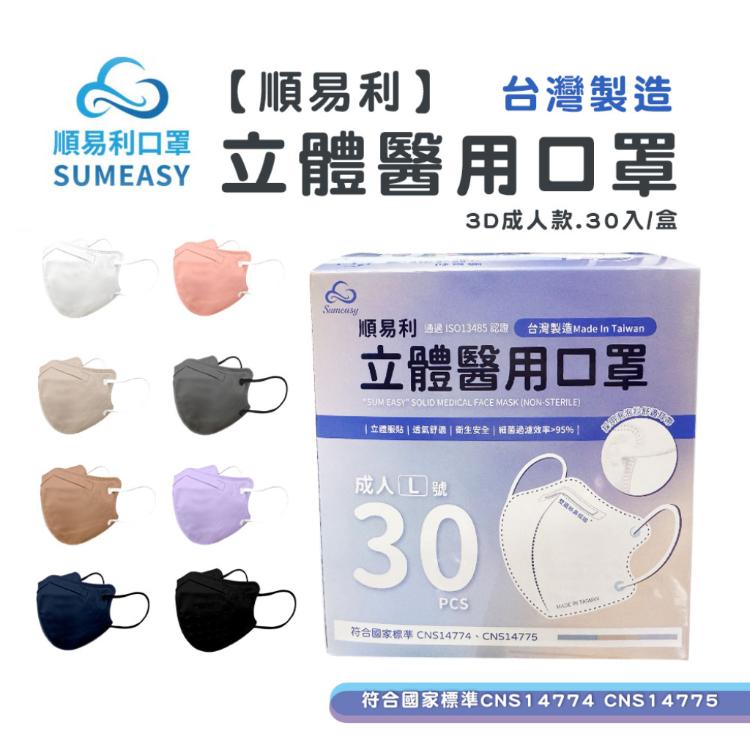 【順易利】成人3D立體醫用口罩 (30片/盒)