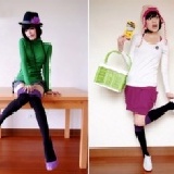 韓版經典推薦拼色襪 (黑+紫) 特價：$79