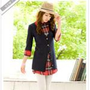 學院風格紋假兩件式長上衣【6056】(原價420元)