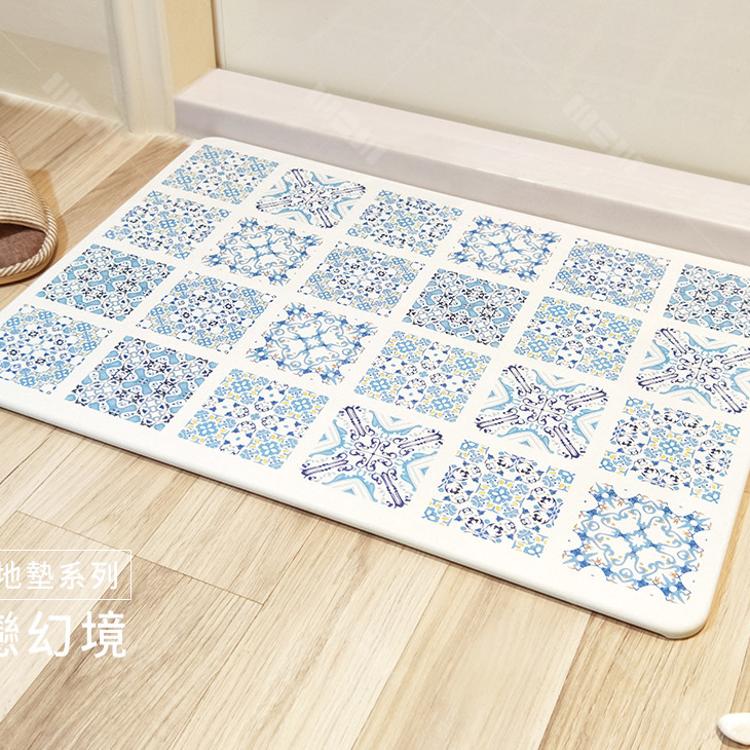 【MBM】台灣製12mm水洗式花磚款珪藻土地墊