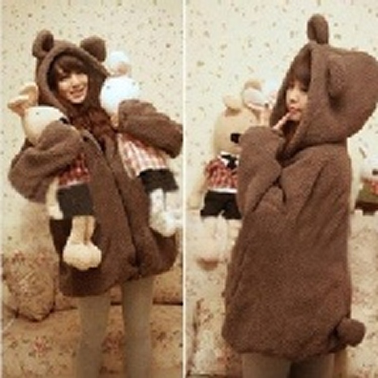 小熊or小兔子毛毛絨連帽學院風衛衣可愛保暖加厚大尺碼洋棉外套WW036針織外套短靴